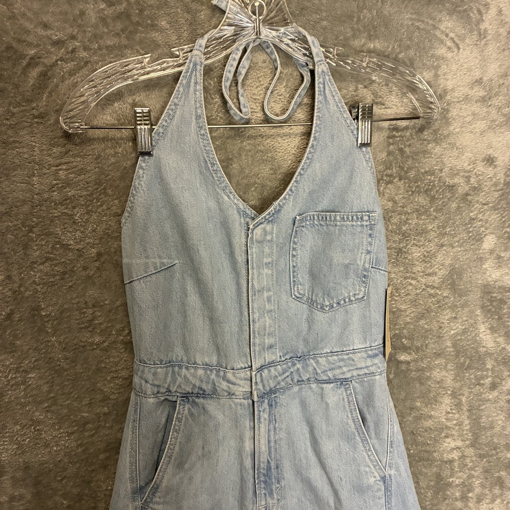 Universal Thread Women Halter Neck Light Denim Maxi Dress 00 Boho Effortless NWT